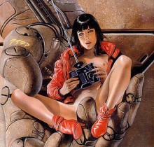Hector-Gomez-ilustração-acrílico-papel-aerográfico-Hustler-Comics-capa-graphic-novel-Girl-robot-1993